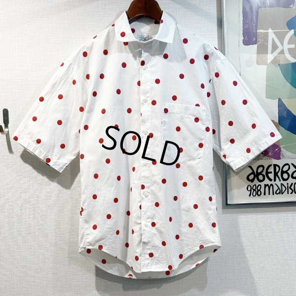 画像1: 【ビンテージ】ペリー・エリス【PERRY ELLIS】【白ｘ赤】ドット柄【コットン半袖シャツ】サイズＭ 