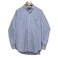 POLO RALPH LAUREN【ポロラルフローレン】胸ポケット刺繡ロゴ入り【青×白ストライプ】コットン【ボタンダウンシャツ】【サイズL】  