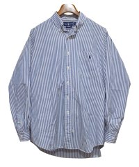 POLO RALPH LAUREN【ポロラルフローレン】胸ポケット刺繡ロゴ入り【青×白ストライプ】コットン【ボタンダウンシャツ】【サイズL】  