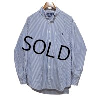 POLO RALPH LAUREN【ポロラルフローレン】胸ポケット刺繡ロゴ入り【青×白ストライプ】コットン【ボタンダウンシャツ】【サイズL】  