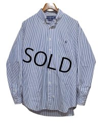 POLO RALPH LAUREN【ポロラルフローレン】胸ポケット刺繡ロゴ入り【青×白ストライプ】コットン【ボタンダウンシャツ】【サイズL】  