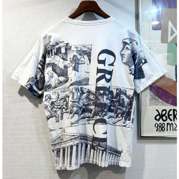 画像3: ビンテージ LES PROPYLEES【古代ギリシア】プリント 白ｘ紺 総柄【Ｔシャツ】【サイズL】 