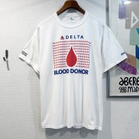 程度良好!! ビンテージ【DELTA】BLOOD DONOR レッドクロス 赤ｘ青プリント 白Tシャツ サイズＬ  