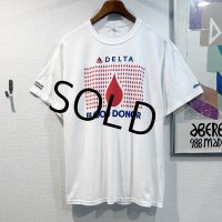 程度良好!! ビンテージ【DELTA】BLOOD DONOR レッドクロス 赤ｘ青プリント 白Tシャツ サイズＬ  