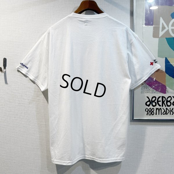 画像3: 程度良好!! ビンテージ【DELTA】BLOOD DONOR レッドクロス 赤ｘ青プリント 白Tシャツ サイズＬ  