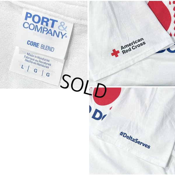 画像2: 程度良好!! ビンテージ【DELTA】BLOOD DONOR レッドクロス 赤ｘ青プリント 白Tシャツ サイズＬ  