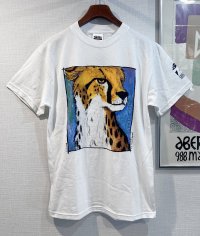 デッドストック【ビンテージ】【TULTEX】タルテックス【白】【チーター】プリント【Tシャツ】【サイズM】 