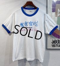 80's【USA製】ビンテージ【SCREEN STARS】スクリーンスターズ【白×青リンガー】ディズニーランド【DISNEYLAND MAGIC MUSIC~】ミッキーマウス【Tシャツ】【サイズＸＬ】 