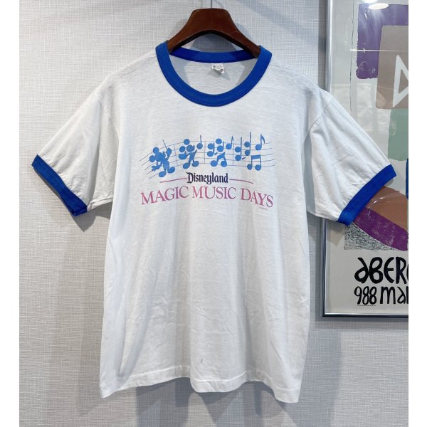 画像1: 80's【USA製】ビンテージ【SCREEN STARS】スクリーンスターズ【白×青リンガー】ディズニーランド【DISNEYLAND MAGIC MUSIC~】ミッキーマウス【Tシャツ】【サイズＸＬ】 