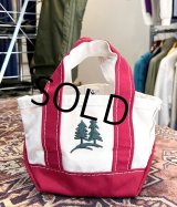 90’s【ビンテージ】USA製【L.L.bean】エルエルビーン【ツリー刺繍】【生成りｘ赤】【キャンバス】【ミニミニトートバッグ】【ビーントート】 