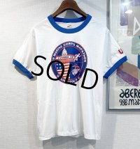  デッドストック 80's【USA製】スクリーンスターズ【ビンテージ】【USMC】白ｘ青【リンガーTシャツ】【サイズＬ】 
