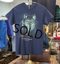 ビンテージ【グレート・スモーキー・ マウンテンズ国立公園】 Great Smoke Mountains Cherokee nc オオカミプリント【紺】Tシャツ【サイズS程度】 