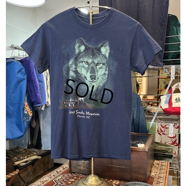 画像1: ビンテージ【グレート・スモーキー・ マウンテンズ国立公園】 Great Smoke Mountains Cherokee nc オオカミプリント【紺】Tシャツ【サイズS程度】 