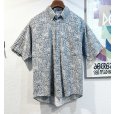 画像1: ビンテージ【CHEROKEE】チェロキー【生成りｘ紺】総柄【コットン】半袖シャツ サイズM<br> (1)