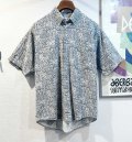 ビンテージ【CHEROKEE】チェロキー【生成りｘ紺】総柄【コットン】半袖シャツ サイズM 