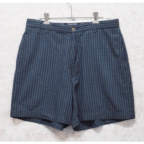 画像1: 90’s~【POLO GOLF】【ポロゴルフ】【POLO RALPH LAUREN】オールドラルフローレン【ネイビー×緑】【チェック柄】【ショートパンツ】【短パン】【コットンショーツ】【W34】 