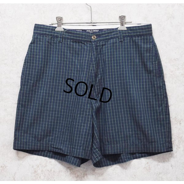 画像1: 90’s~【POLO GOLF】【ポロゴルフ】【POLO RALPH LAUREN】オールドラルフローレン【ネイビー×緑】【チェック柄】【ショートパンツ】【短パン】【コットンショーツ】【W34】 