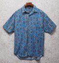 80's【インド製】ビンテージ【Revenge Shirtmaker】【水色】総柄【コットン】半袖シャツ 【サイズM】 