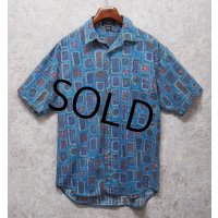 80's【インド製】ビンテージ【Revenge Shirtmaker】【水色】総柄【コットン】半袖シャツ 【サイズM】 