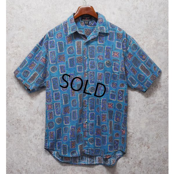 画像1: 80's【インド製】ビンテージ【Revenge Shirtmaker】【水色】総柄【コットン】半袖シャツ 【サイズM】 
