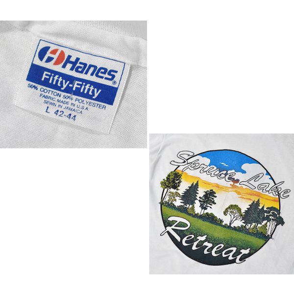 画像2: デッドストック【〜90's】【ビンテージ】【Hanes】ヘインズ【Spruce Lake Retreat】プリント【白】【Tシャツ】【サイズL】 