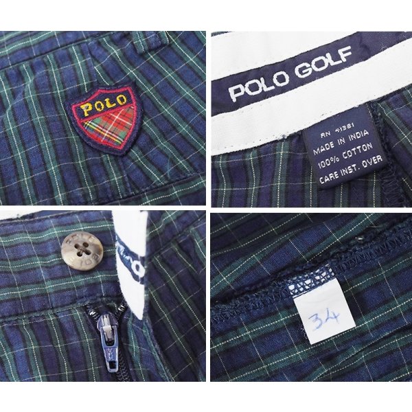 画像2: 90’s~【POLO GOLF】【ポロゴルフ】【POLO RALPH LAUREN】オールドラルフローレン【ネイビー×緑】【チェック柄】【ショートパンツ】【短パン】【コットンショーツ】【W34】 