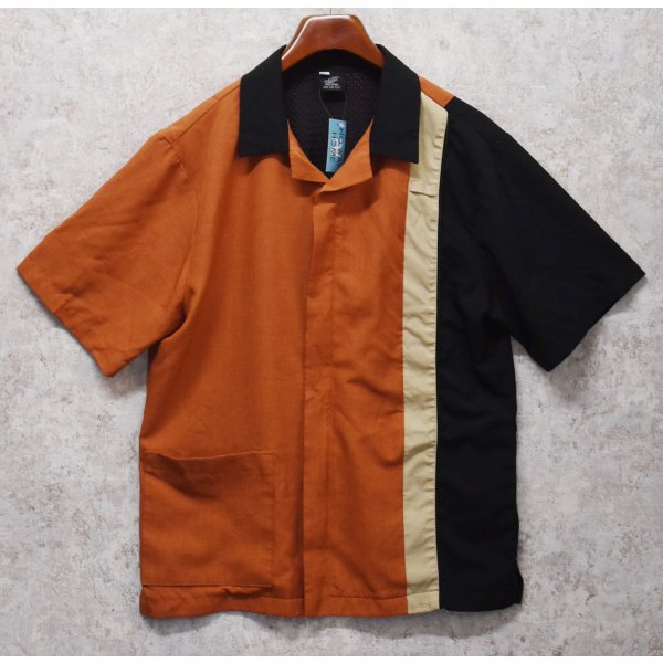 画像1: 90's【USA製】【ビンテージ】【JH UNIFORM】【オレンジ×黒×ベージュ】【半袖シャツジャケット】半袖開襟シャツ【サイズM】  