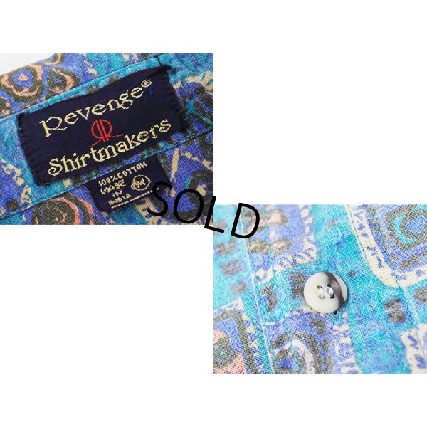 画像2: 80's【インド製】ビンテージ【Revenge Shirtmaker】【水色】総柄【コットン】半袖シャツ 【サイズM】 