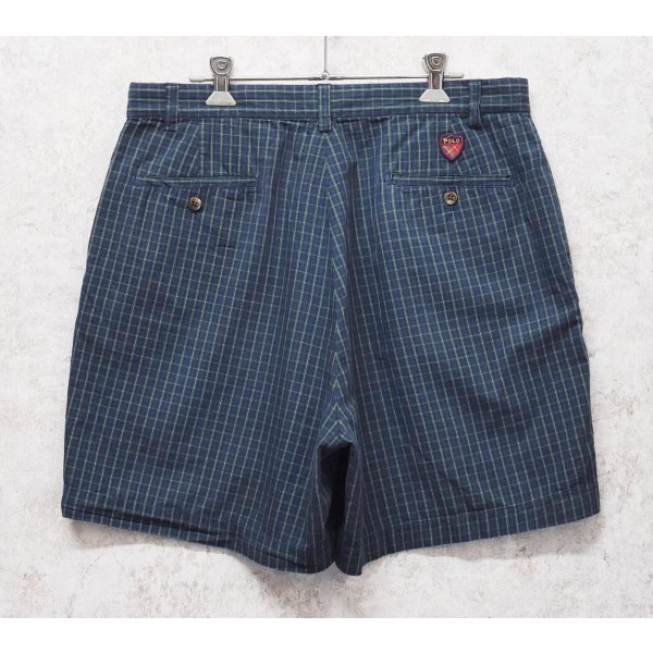 画像3: 90’s~【POLO GOLF】【ポロゴルフ】【POLO RALPH LAUREN】オールドラルフローレン【ネイビー×緑】【チェック柄】【ショートパンツ】【短パン】【コットンショーツ】【W34】 