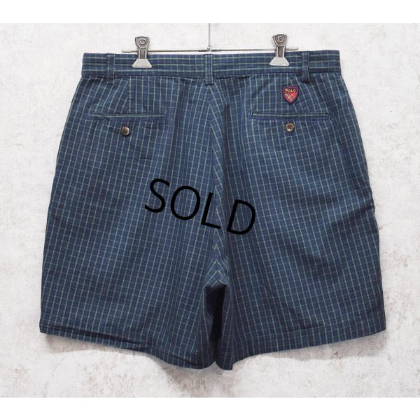 画像3: 90’s~【POLO GOLF】【ポロゴルフ】【POLO RALPH LAUREN】オールドラルフローレン【ネイビー×緑】【チェック柄】【ショートパンツ】【短パン】【コットンショーツ】【W34】 
