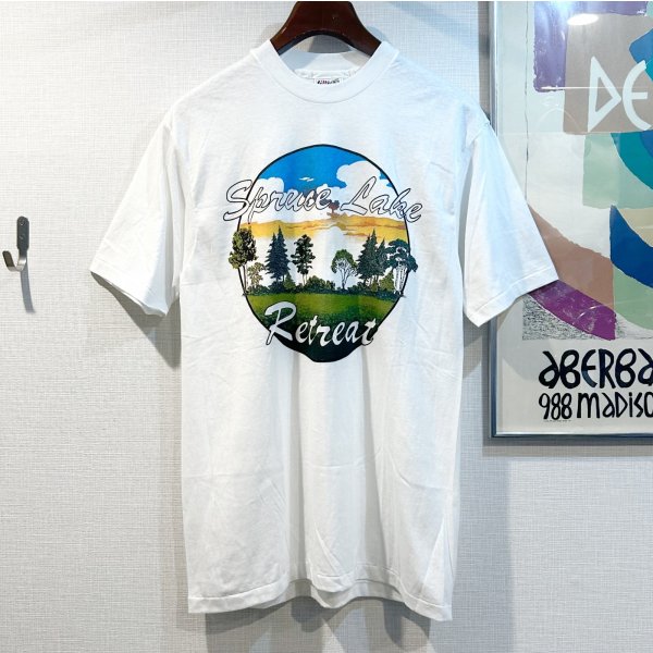 画像1: デッドストック【〜90's】【ビンテージ】【Hanes】ヘインズ【Spruce Lake Retreat】プリント【白】【Tシャツ】【サイズL】 