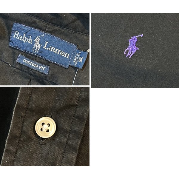 画像2: ビンテージ POLO RALPH LAUREN【ポロラルフローレン】【CUSTOM FIT】胸刺繡ロゴ入り【黒】【ボタンダウンシャツ】【サイズM】  