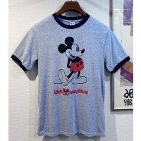 【程度良好】【ビンテージ】【ミッキーマウス】【ウォルトディズニーワールド】【霜降りブルー】【リンガーTシャツ】【サイズM程度】 