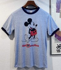 【程度良好】【ビンテージ】【ミッキーマウス】【ウォルトディズニーワールド】【霜降りブルー】【リンガーTシャツ】【サイズM程度】 
