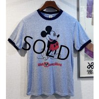 【程度良好】【ビンテージ】【ミッキーマウス】【ウォルトディズニーワールド】【霜降りブルー】【リンガーTシャツ】【サイズM程度】 
