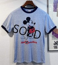 【程度良好】【ビンテージ】【ミッキーマウス】【ウォルトディズニーワールド】【霜降りブルー】【リンガーTシャツ】【サイズM程度】 