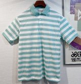 デッドストック【90’s】【USA製】WEST CHESTER【ミントグリーン×白】【ボーダー】【ポロシャツ】【半袖シャツ】【サイズM】  