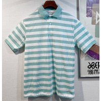 デッドストック【90’s】【USA製】WEST CHESTER【ミントグリーン×白】【ボーダー】【ポロシャツ】【半袖シャツ】【サイズM】  