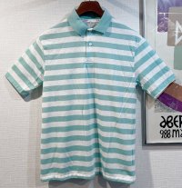 デッドストック【90’s】【USA製】WEST CHESTER【ミントグリーン×白】【ボーダー】【ポロシャツ】【半袖シャツ】【サイズM】  