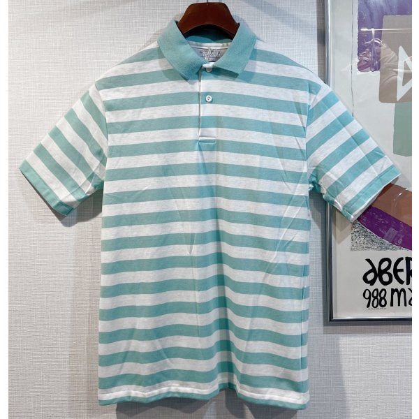 画像1: デッドストック【90’s】【USA製】WEST CHESTER【ミントグリーン×白】【ボーダー】【ポロシャツ】【半袖シャツ】【サイズM】  