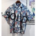 90's 【ビンテージ】 POLO RALPH LAUREN【ラルフローレン】オールドラルフローレン【CLAYTON】花【水色】総柄 半袖開襟シャツ 【サイズL】  