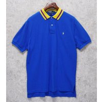 90's【ラルフローレン】POLO RALPH LAUREN 【青×黄色襟】【無地】左胸ロゴ刺繍【ポロシャツ】【サイズＬ】  