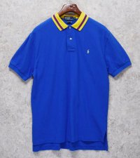 90's【ラルフローレン】POLO RALPH LAUREN 【青×黄色襟】【無地】左胸ロゴ刺繍【ポロシャツ】【サイズＬ】  