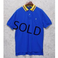 90's【ラルフローレン】POLO RALPH LAUREN 【青×黄色襟】【無地】左胸ロゴ刺繍【ポロシャツ】【サイズＬ】  
