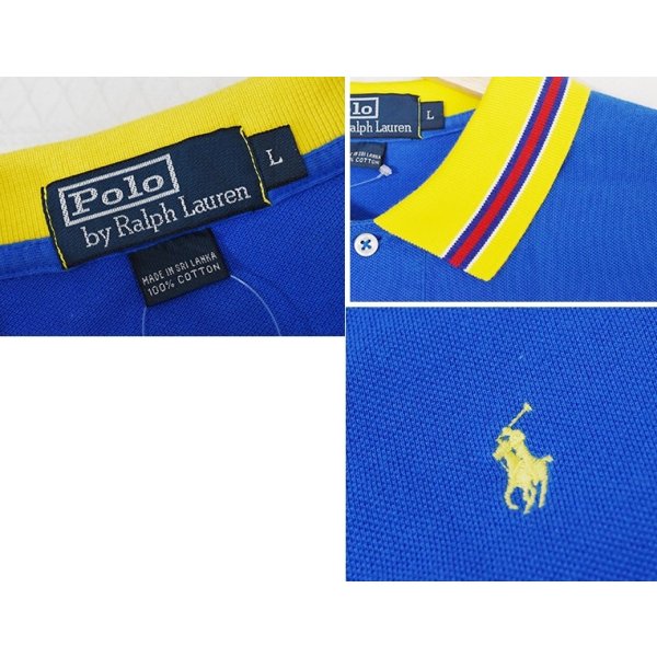 画像2: 90's【ラルフローレン】POLO RALPH LAUREN 【青×黄色襟】【無地】左胸ロゴ刺繍【ポロシャツ】【サイズＬ】  