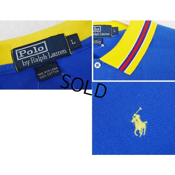 画像2: 90's【ラルフローレン】POLO RALPH LAUREN 【青×黄色襟】【無地】左胸ロゴ刺繍【ポロシャツ】【サイズＬ】  