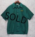 70’ｓ【USA製】【LANE MATE TRINITY LUTHERAN】【緑】【ワークシャツ】【チェーン刺繍】【ボーリングシャツ】【半袖シャツ】【サイズXL】  