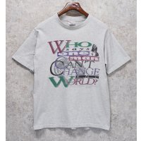 90’s【USA製】【ビンテージ】【SOF TEE】【Who says one man can't change the WORLD?】グレー【キリスト】【Tシャツ】【サイズＬ】 