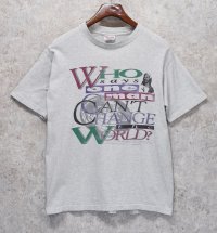 90’s【USA製】【ビンテージ】【SOF TEE】【Who says one man can't change the WORLD?】グレー【キリスト】【Tシャツ】【サイズＬ】 