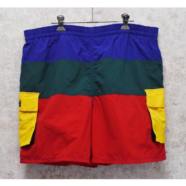 画像1: 【ビンテージ】【ＬＬビーン】【L.L.bean】【紺ｘ赤ｘ黄ｘ緑】クレイジーパターン【バギーズショーツ】【ナイロンショーツ】【Ｍ／Ｌ】 